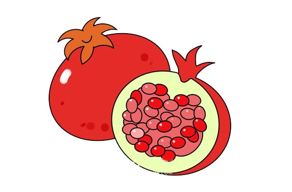 剝開(kāi)的石榴簡(jiǎn)筆畫(huà)彩色畫(huà)法圖片