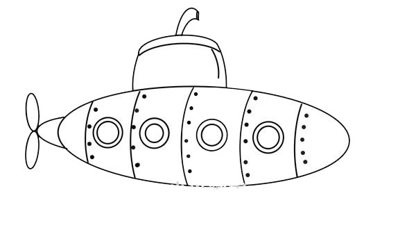 卡通潛水艇簡筆畫彩色畫法步驟圖片
