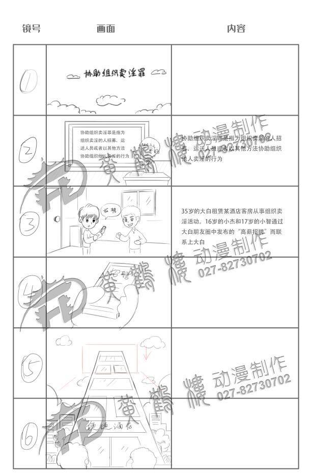 Flash逐幀動畫制作《協(xié)助組織賣淫罪》法院法制宣傳科普動畫片線稿分鏡設計